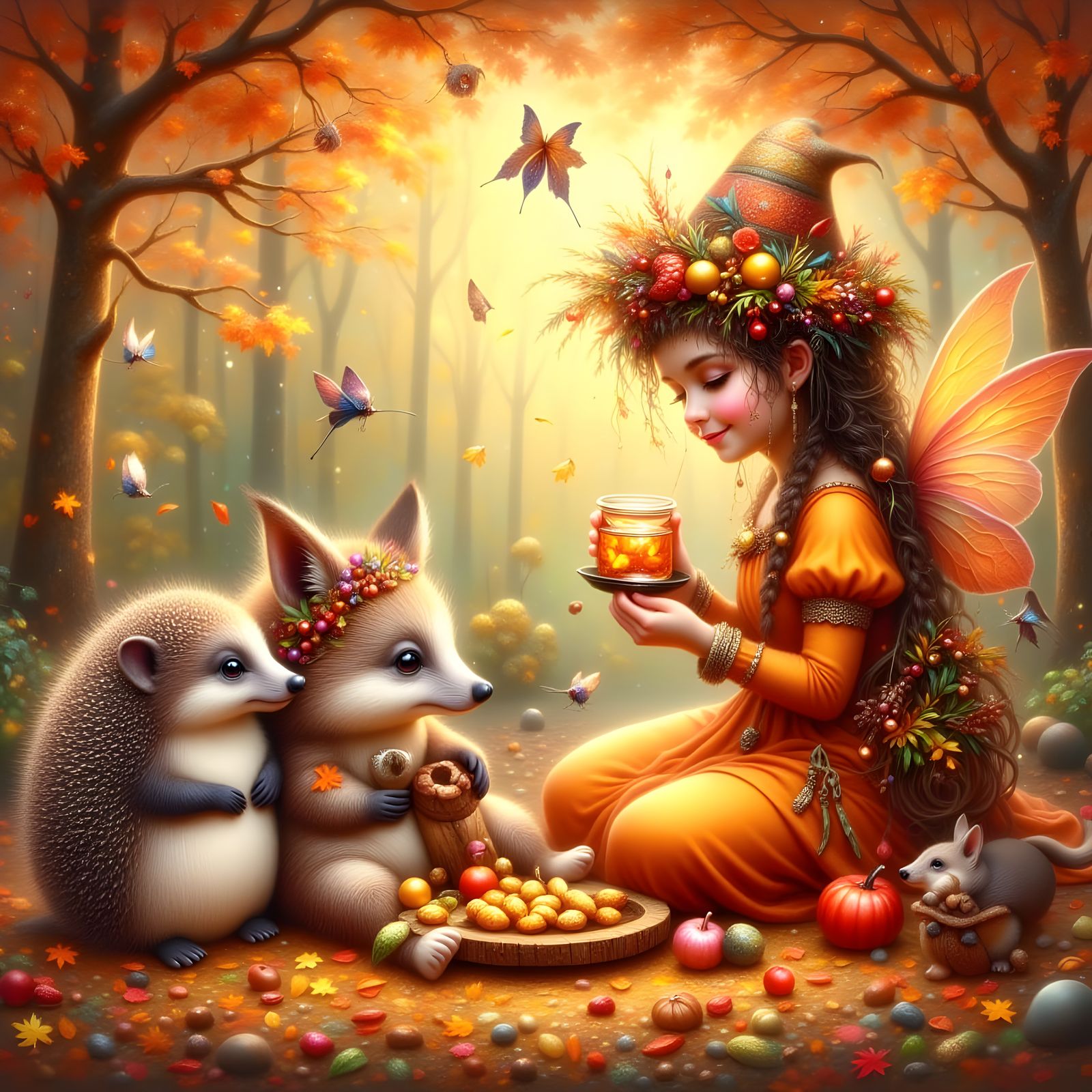 Whimsical Fairy Thanksgiving Feast in Forest