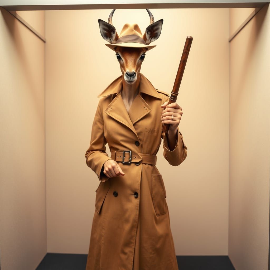 Gazelle in Formal Attire, Holding Wooden Truncheon
