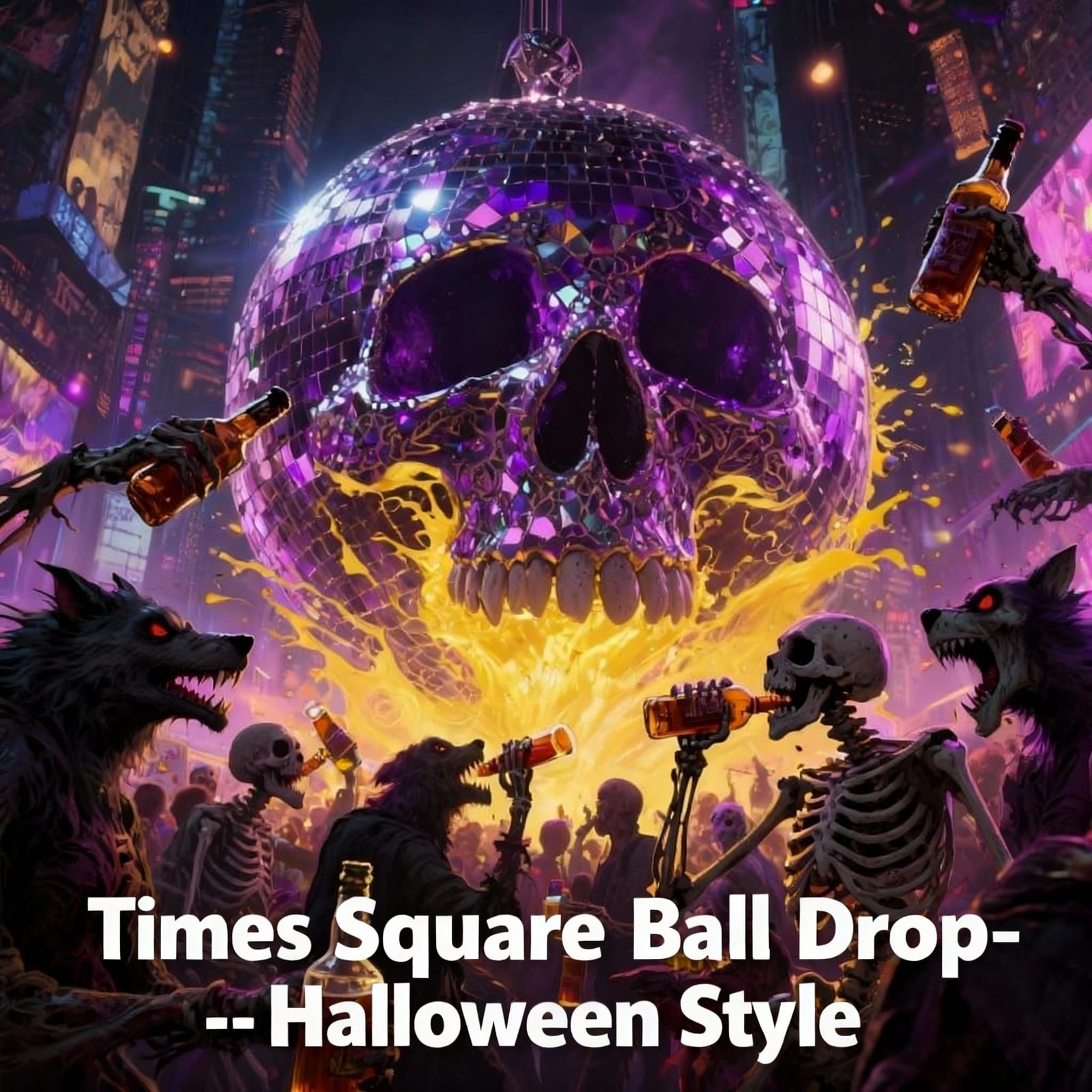 Halloween New Year's Eve Ball Drop with Monsters