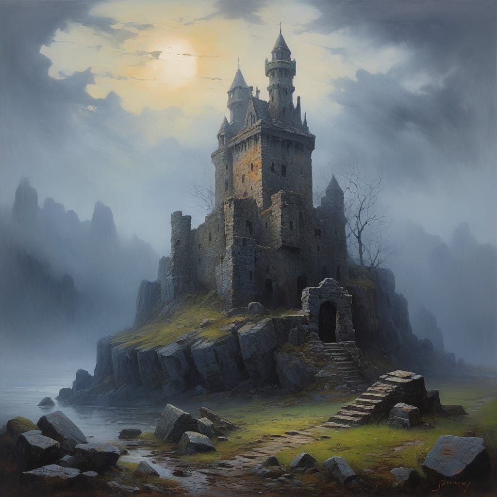 Ancient Castle Looms in Mysterious Eerie Mist