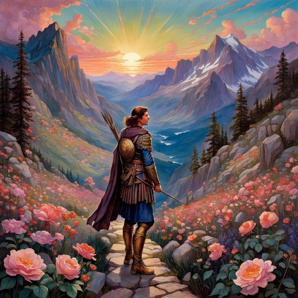 Hero in Rosy Valley Inspired by Waterhouse