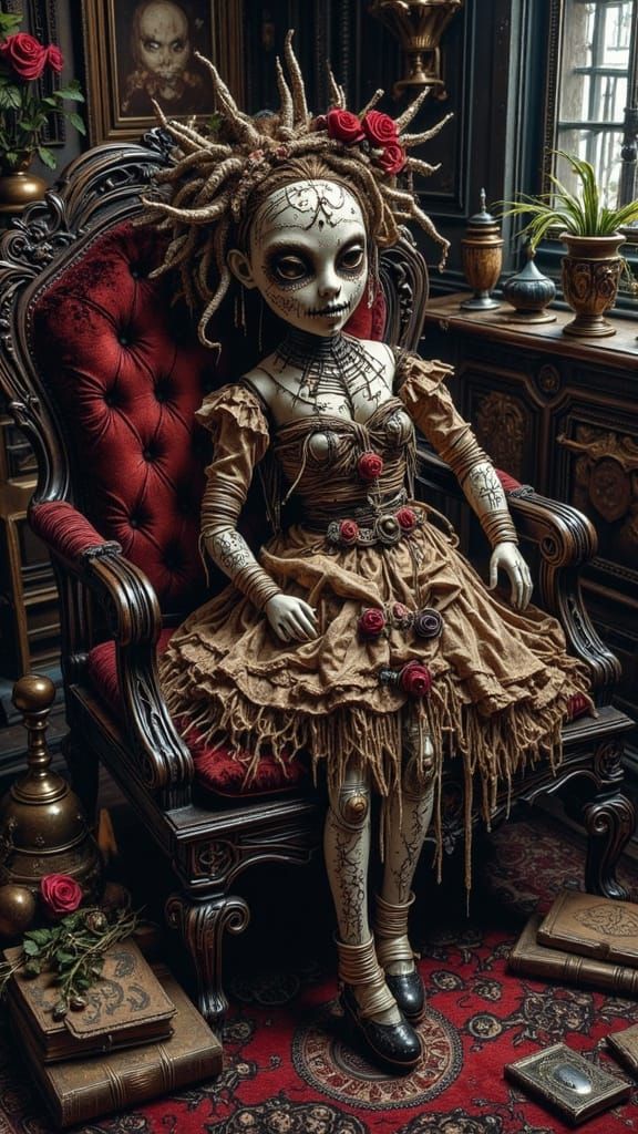 Mysterious Voodoo Doll on Velvet Cushion