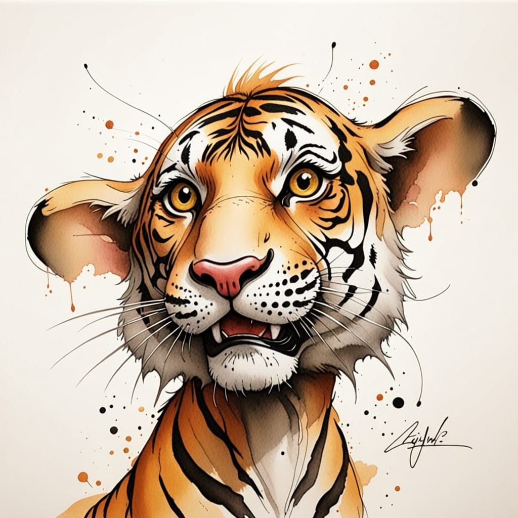 Humorous Tiger Portrait in Jungle Theme