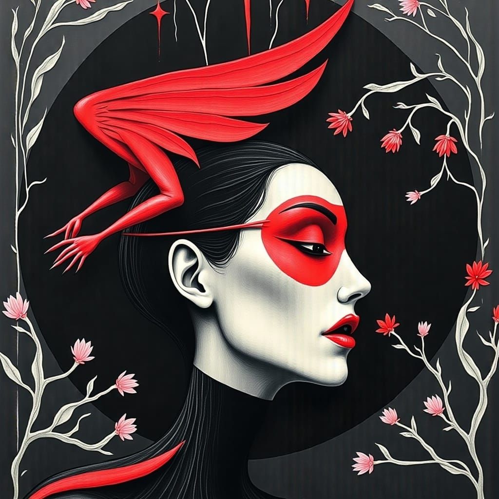 Surreal Fashion Icon in Geometric Black and White