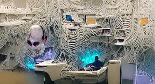 IT Worker in Cosmic Horror Office Setting