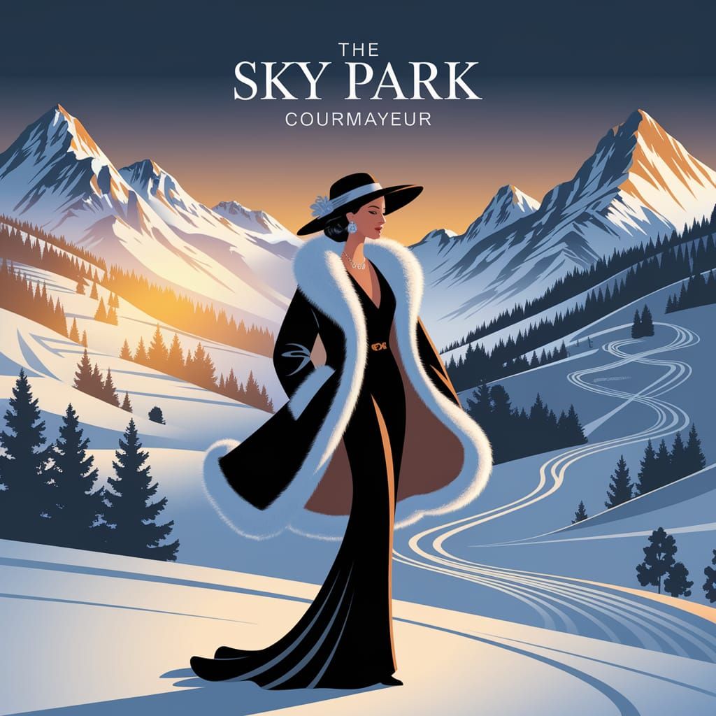 Elegant Lady at Courmayeur Sky Park in Winter