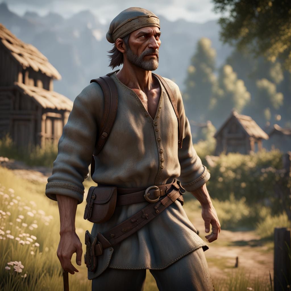 Detailed 3D Peasant in Cinematic Game Style