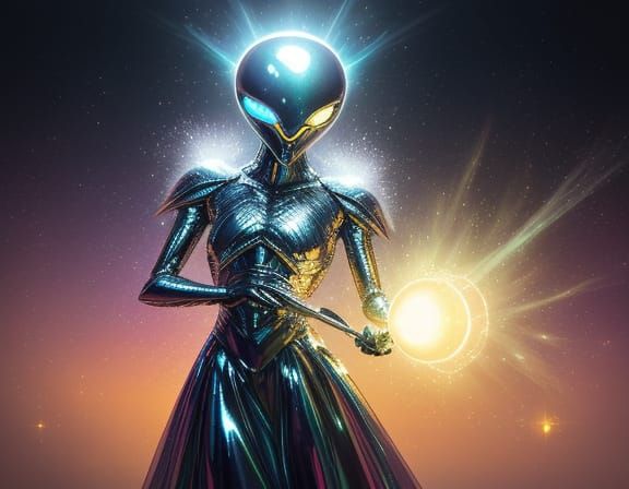 Alien Dances with Badger in Surreal Glittering Mist