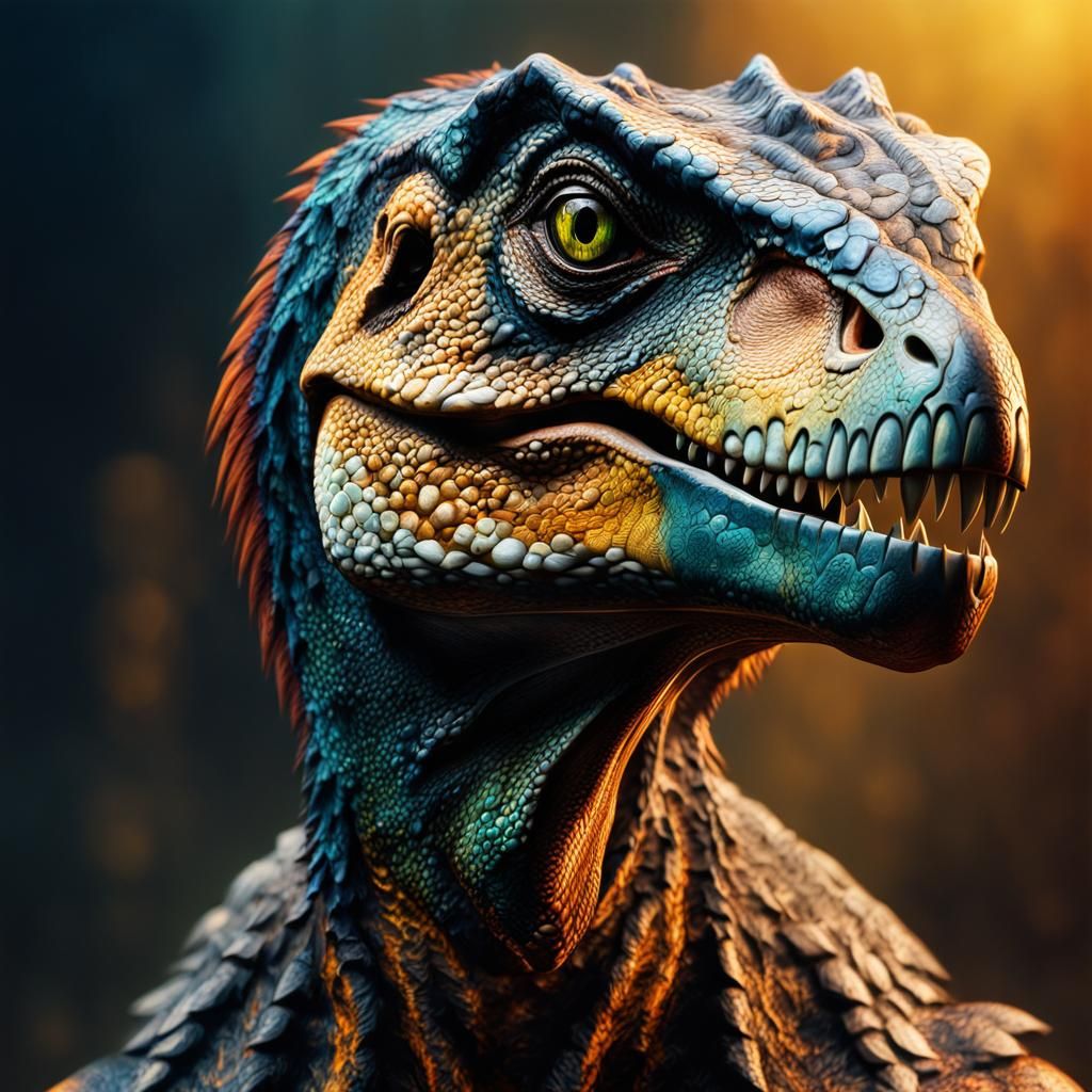 Hyperrealistic Velociraptor-Human Hybrid in Cinematic Realis...