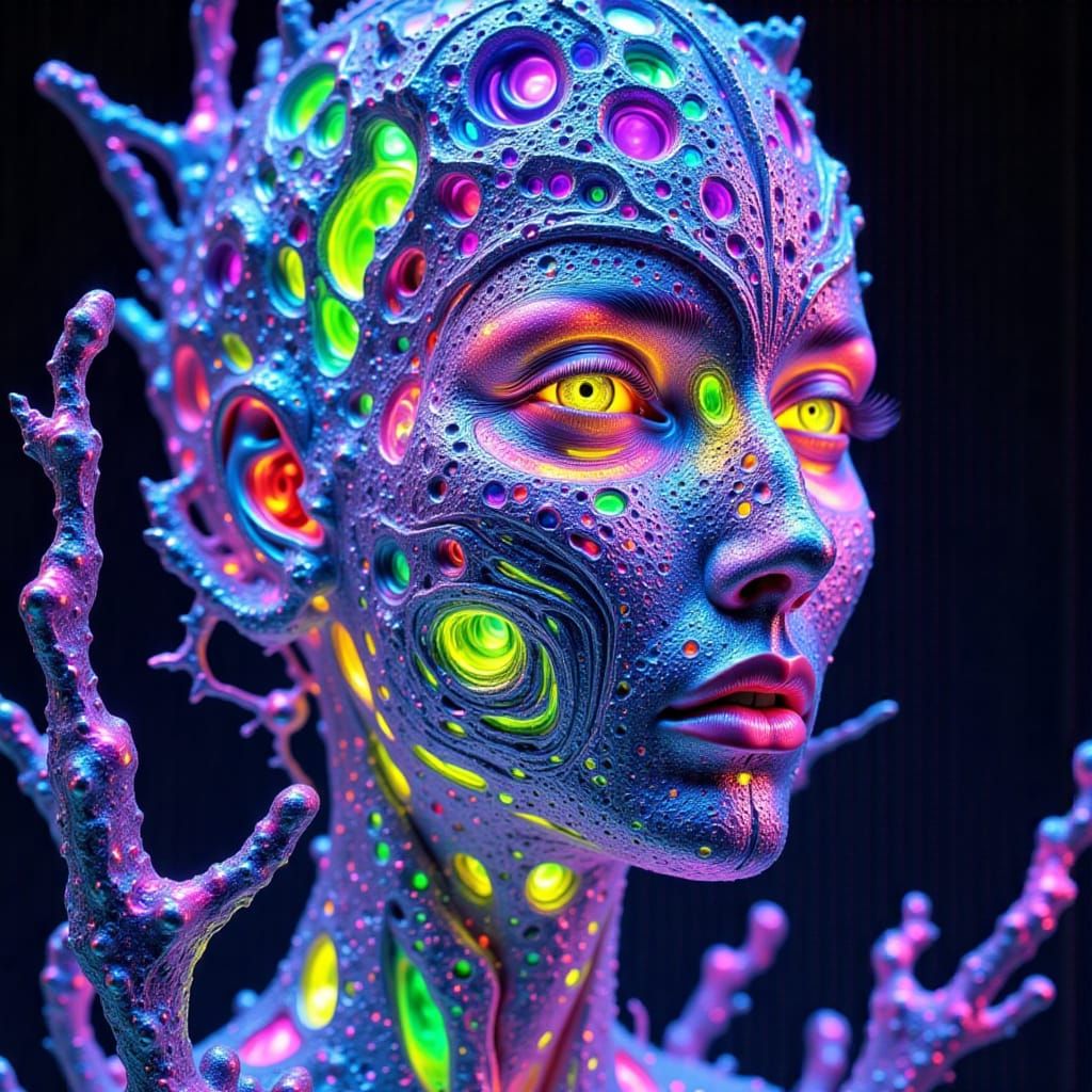 Bioluminescent Fractal Architecture in Retro-Futuristic Styl...