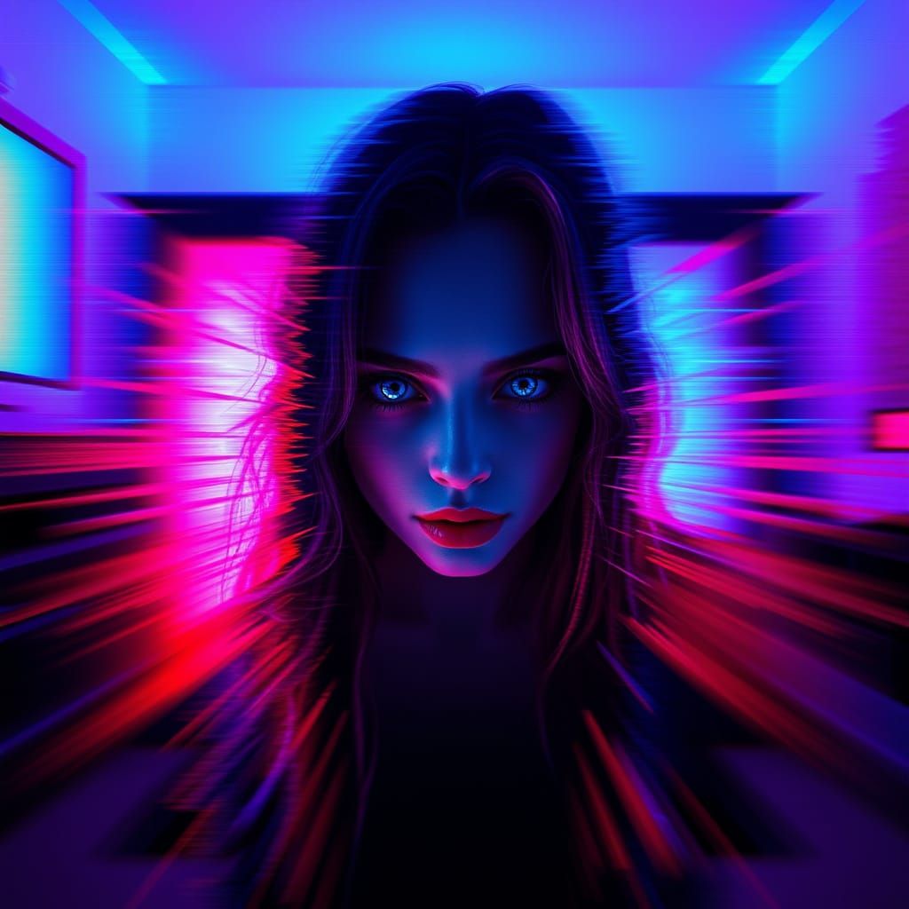 Glitch Art Female Ghost Stepping Out of Television