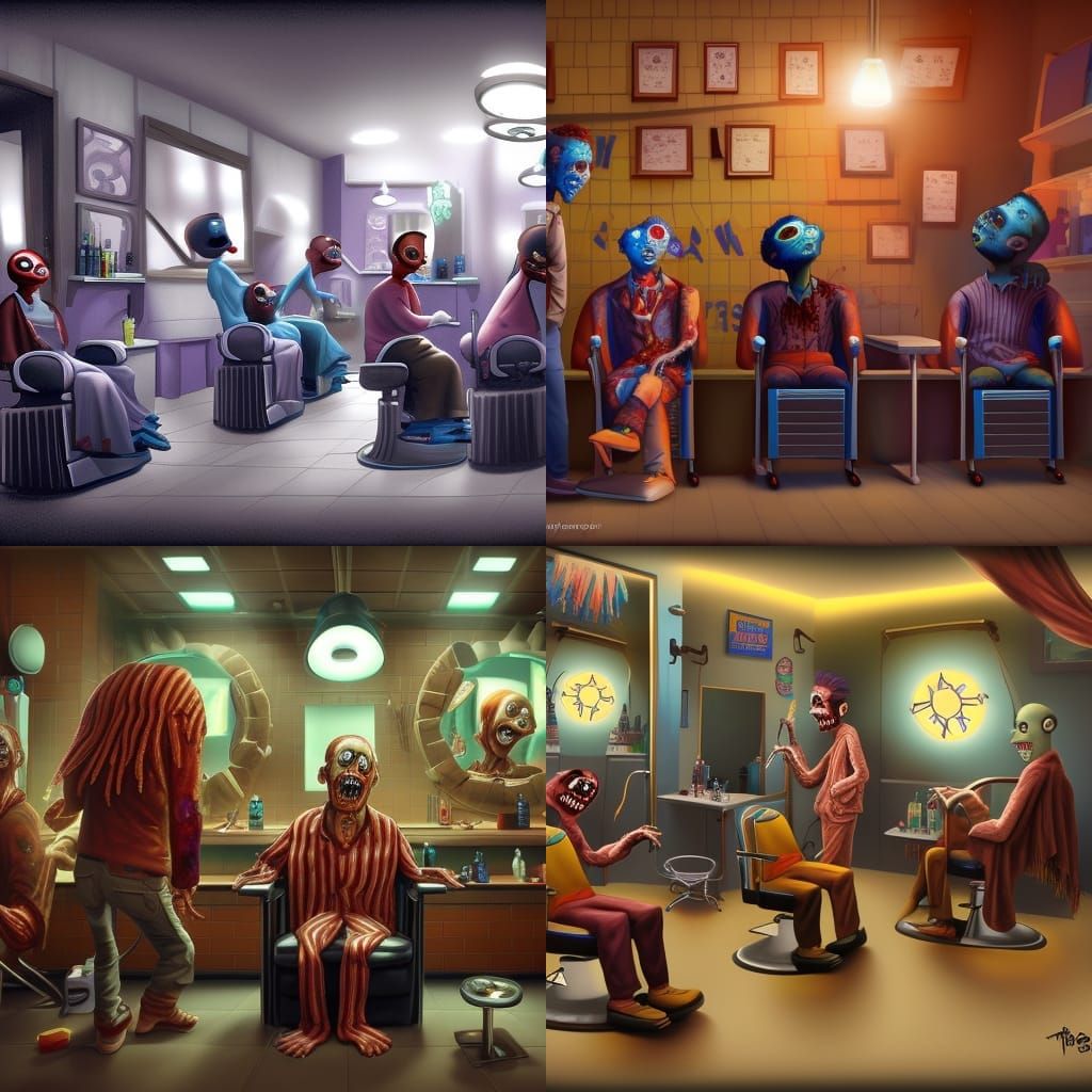 Zombies at the Barbershop: Pixar Style 3D Art