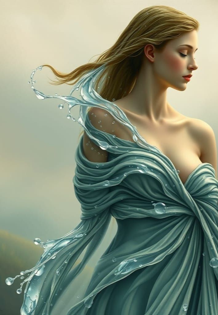Woman with Water Clothes in Botticelli Style