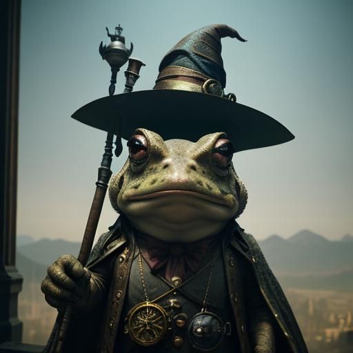 Steampunk Wizard Toad With Magic Staff