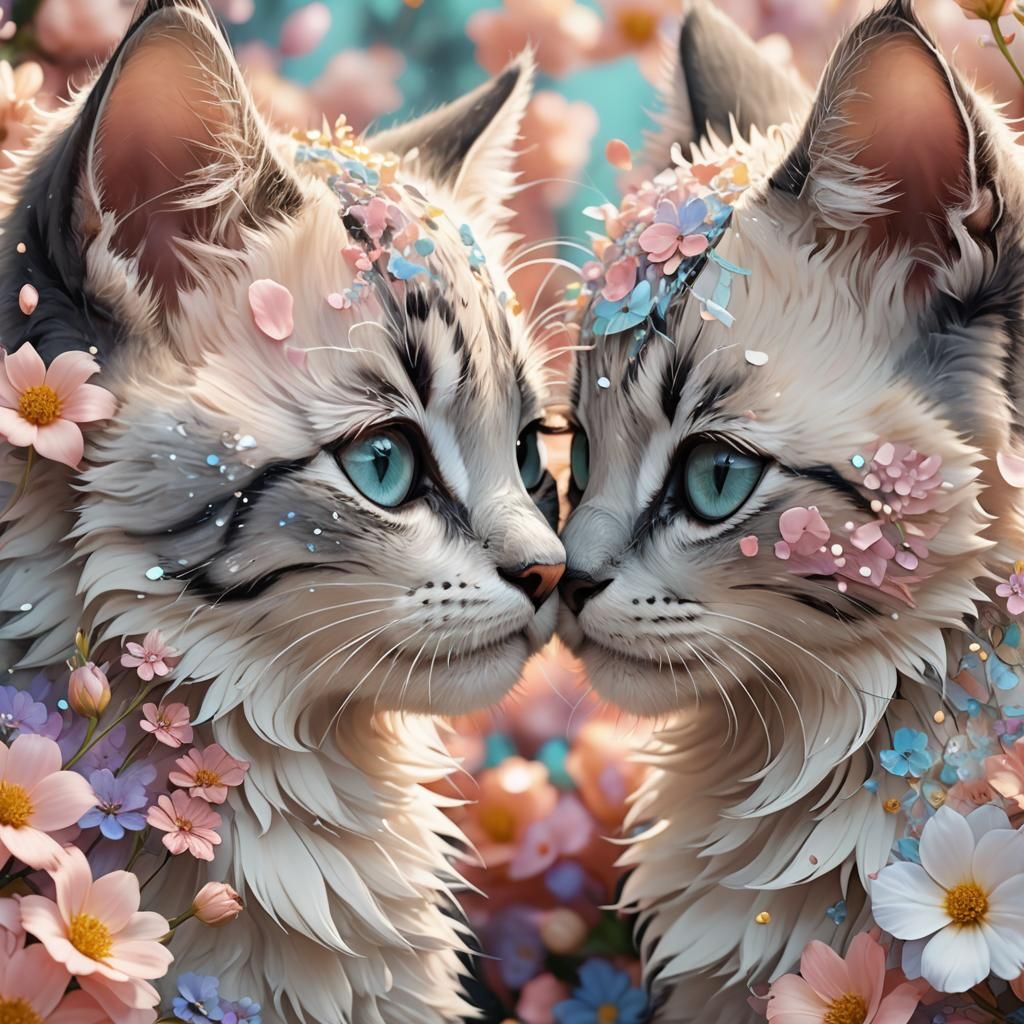 Kissing Kittens in Anime Style