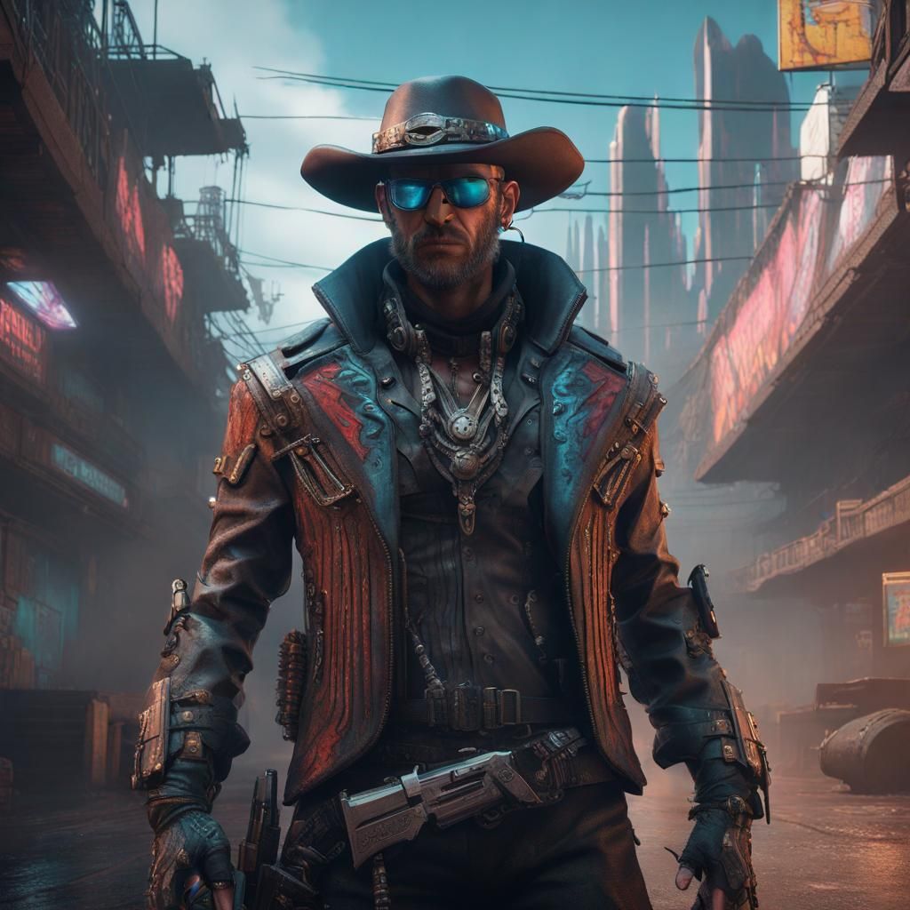 Cyberpunk Western Outlaw: Detailed Matte Painting