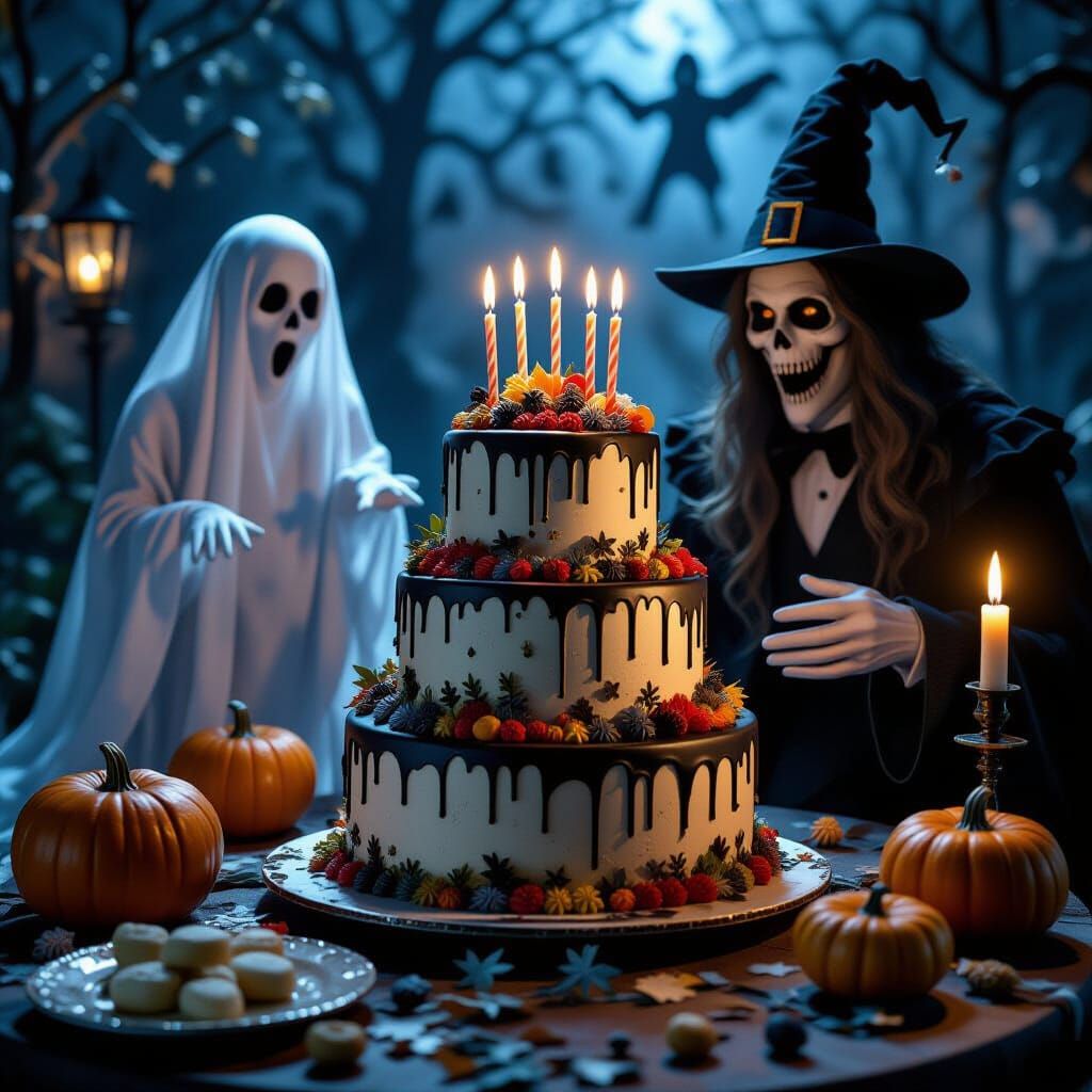 Haunted Birthday Party with Eerie Spirits and Cakes