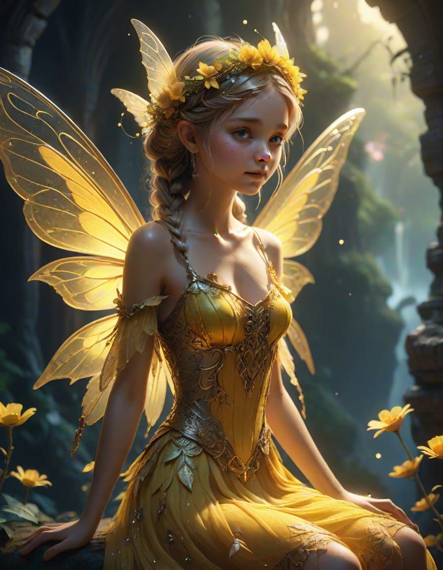 Surreal Fairy Close-up in Warm, Ethereal Light
