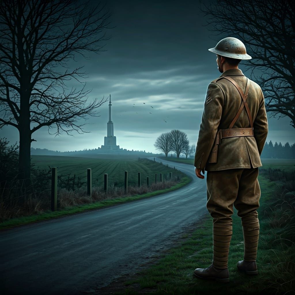 Ghost of WW1 Soldier Gazing at Thiepval Monument