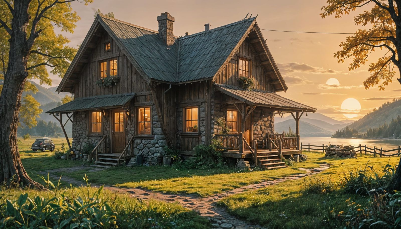 Cozy Rustic Living Room Inside Elven Cottage