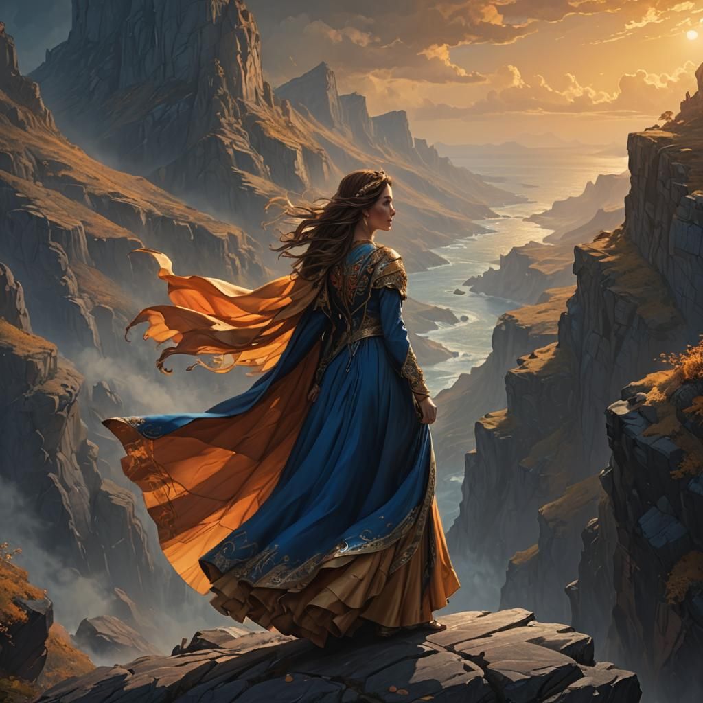 Fantasy Princess on Cliff in Regal Style