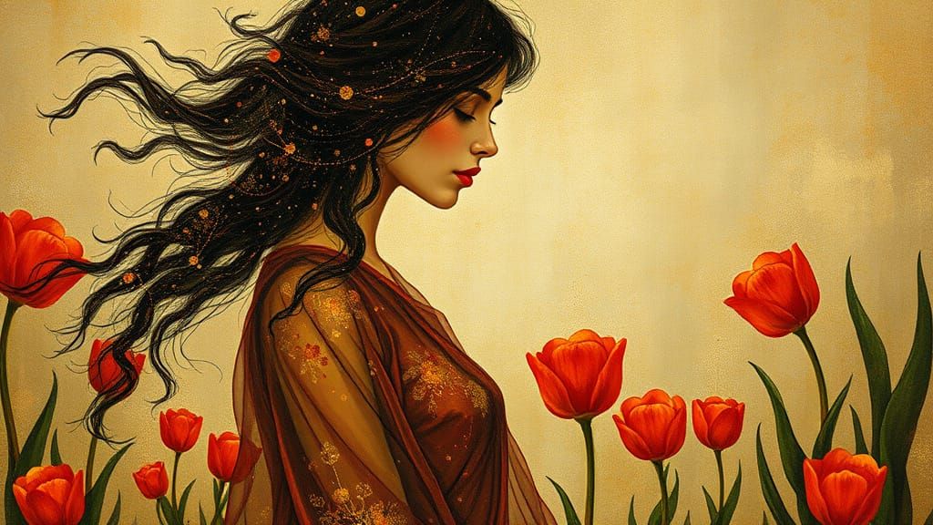 A Woman Embraces Her Shadow, Transformed into a Radiant Stre...