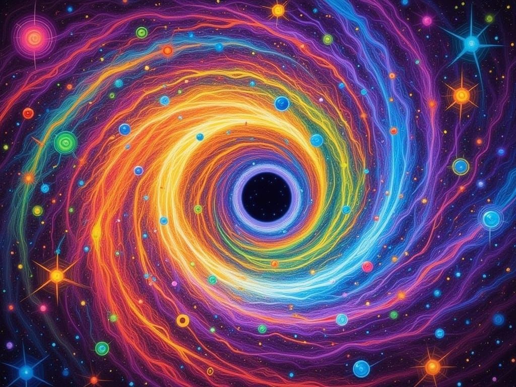 cosmic event, casting a rainbow glow