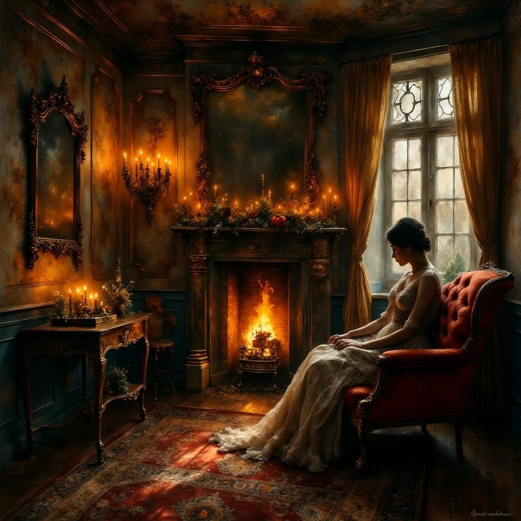 Ethereal Victorian Room with Candlelight and Shadows