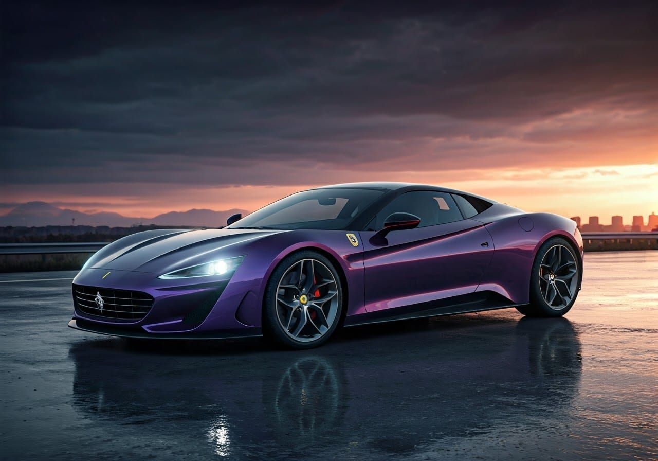 Ethereal Purple Concept Car Under Dusk's Warm Glow