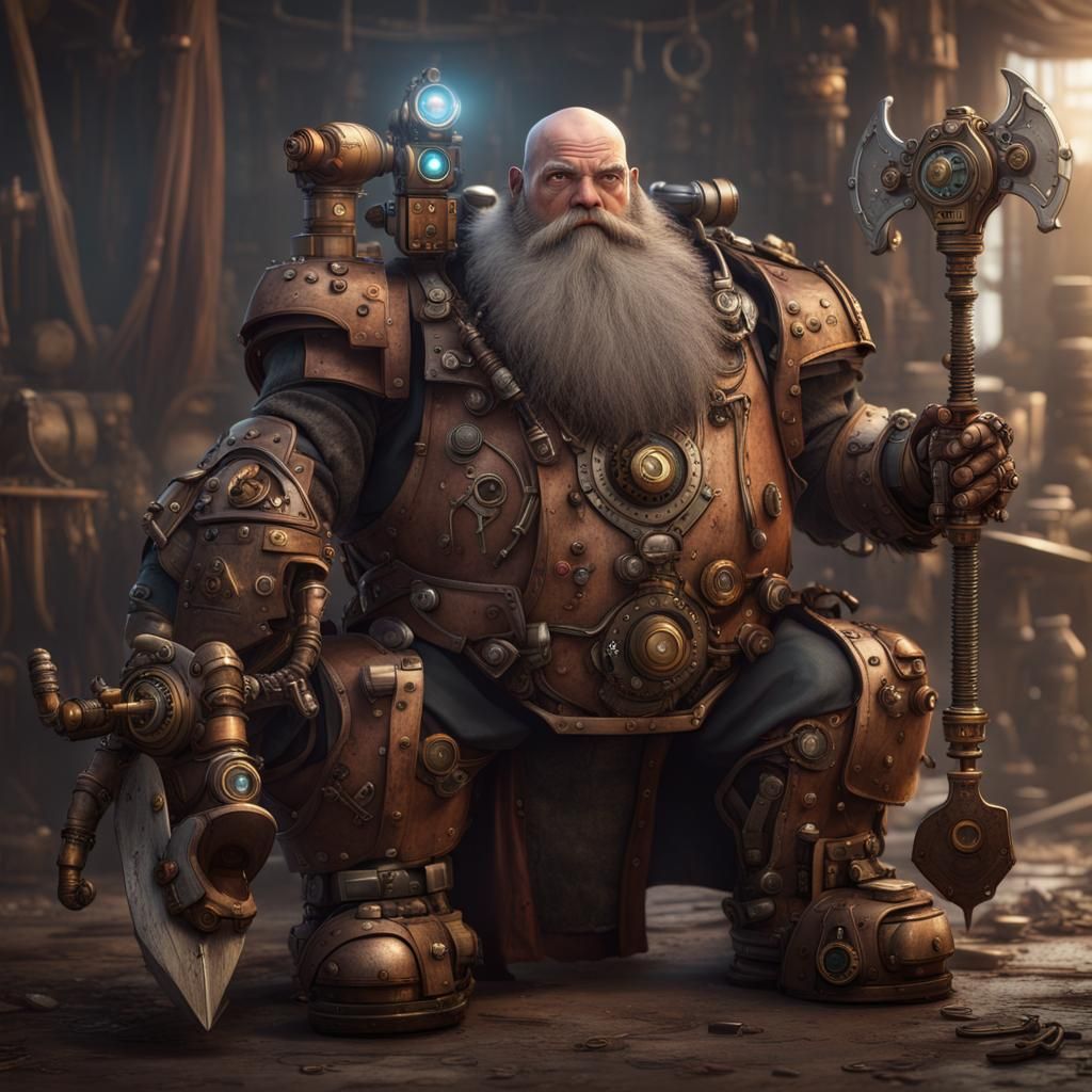 Steampunk Robot Dwarf Cyborg Fantasy Art