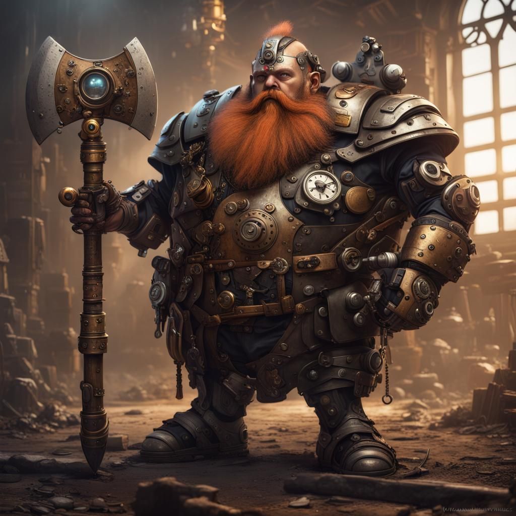 Steampunk Cyborg Dwarf with Axe