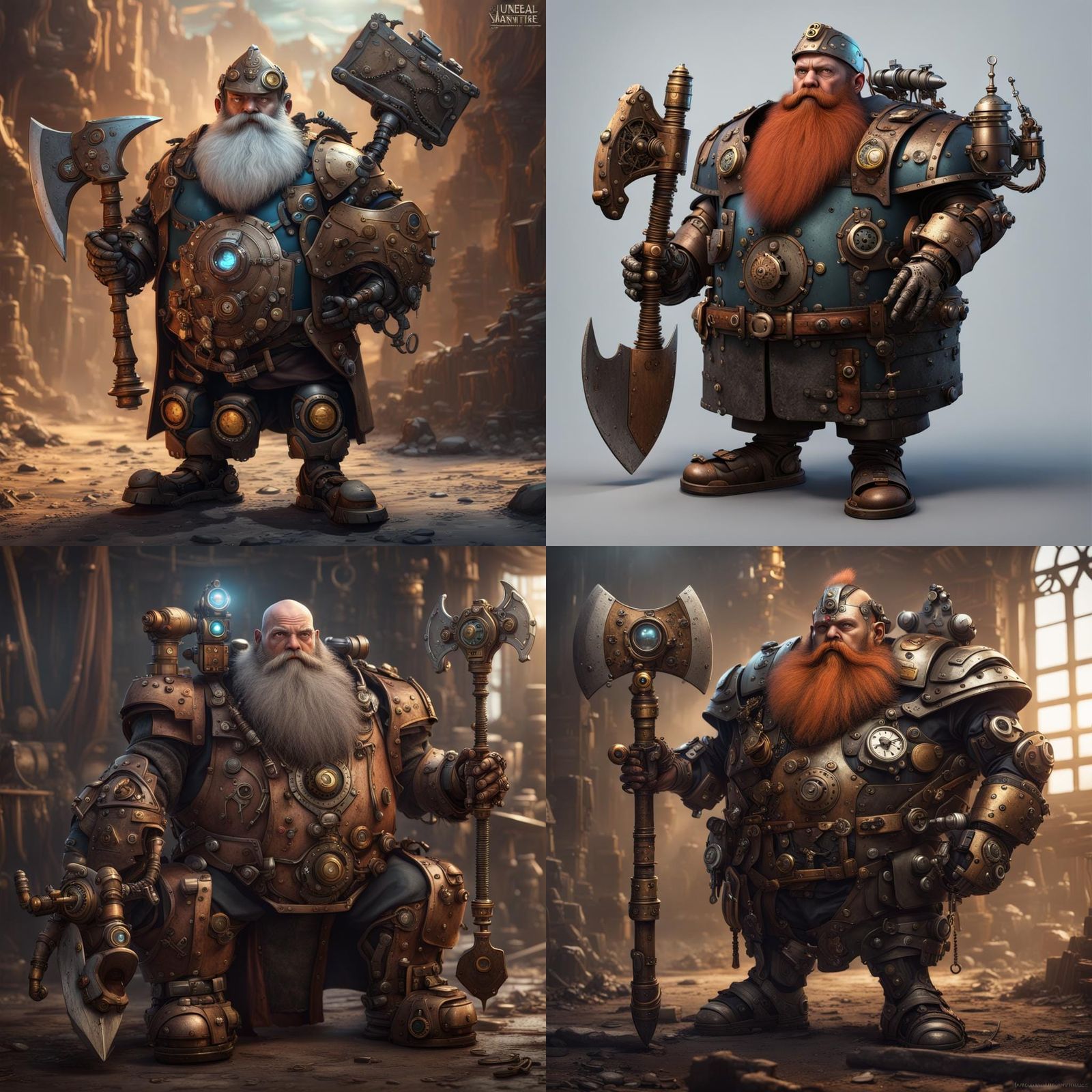 Steampunk Robot Dwarf Cyborg with Axe