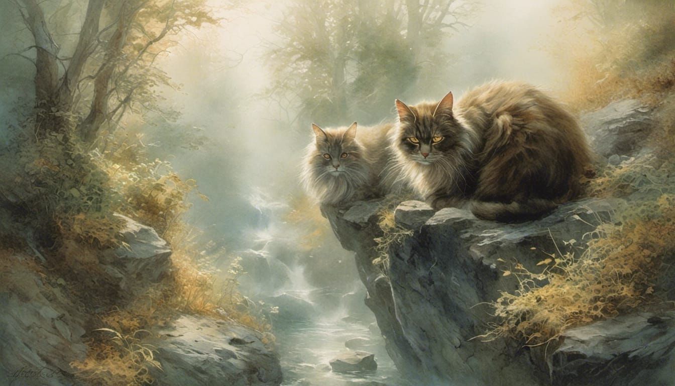 Watercolor Portrait of a Cat in Pencil Art Style