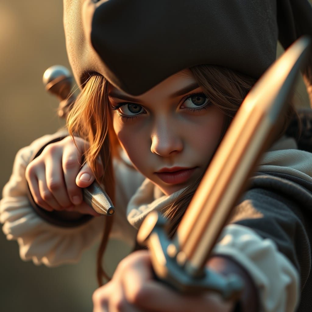 Musketeer Girl in Fighting Stance, Photorealistic Close-Up