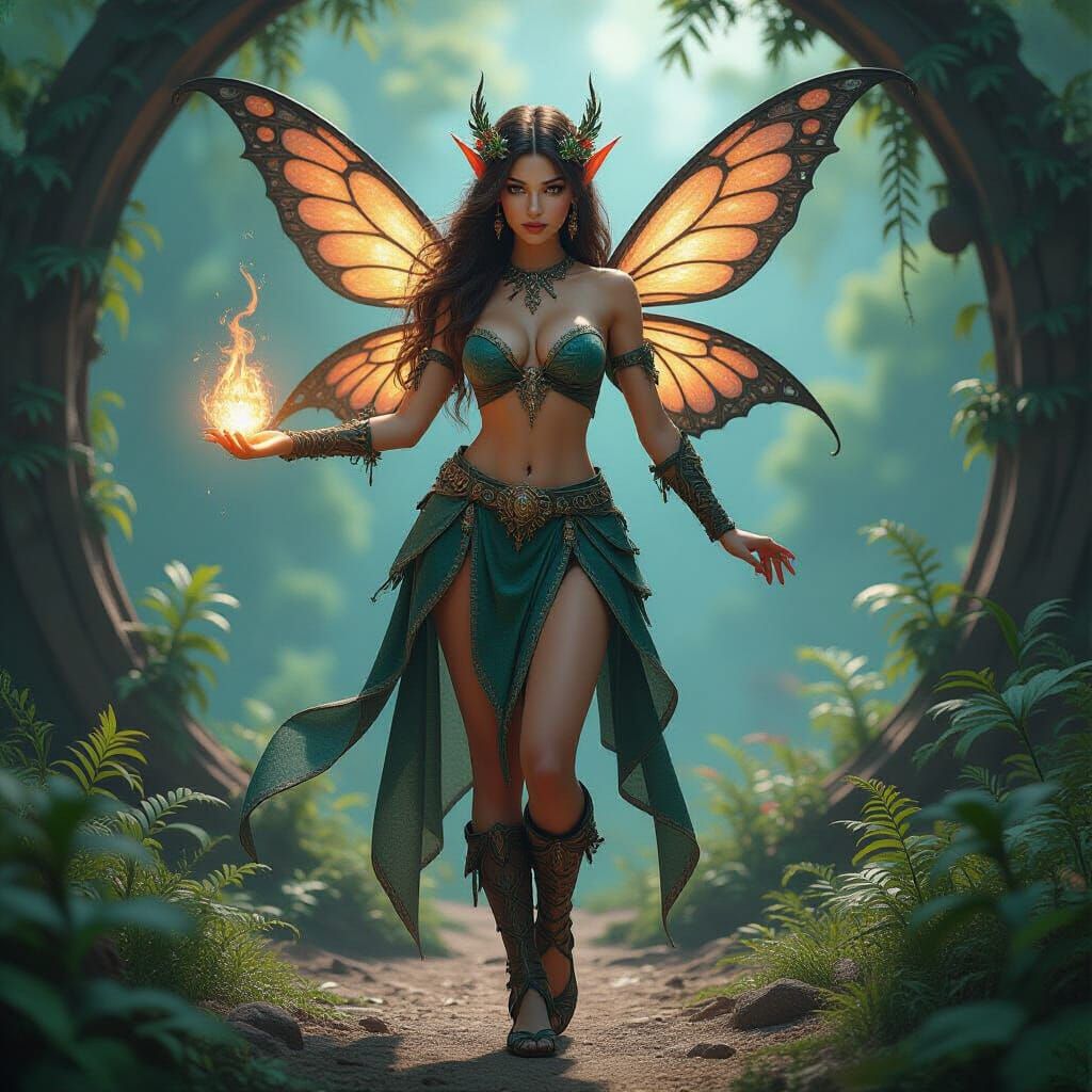 Earth Fairy in Intricate Outfit, Detailed Matte Painting