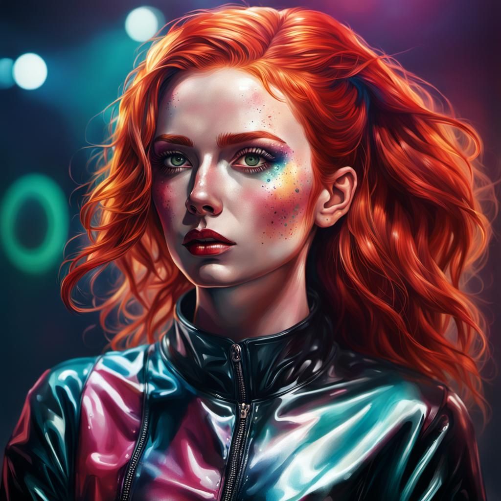 Hyperrealistic Redhead Ready for Rave in Splash Art