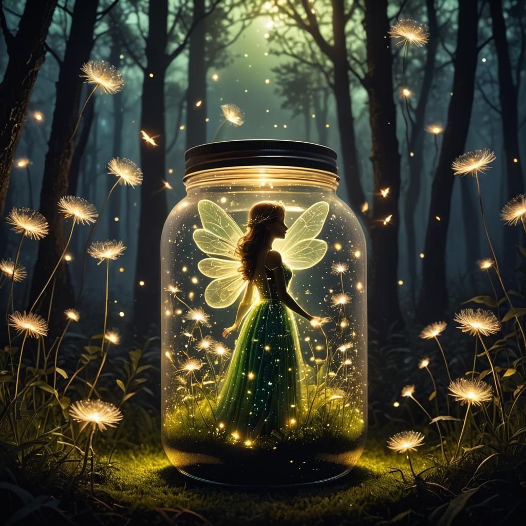 Ethereal Firefly Fairy in Glitter Jar