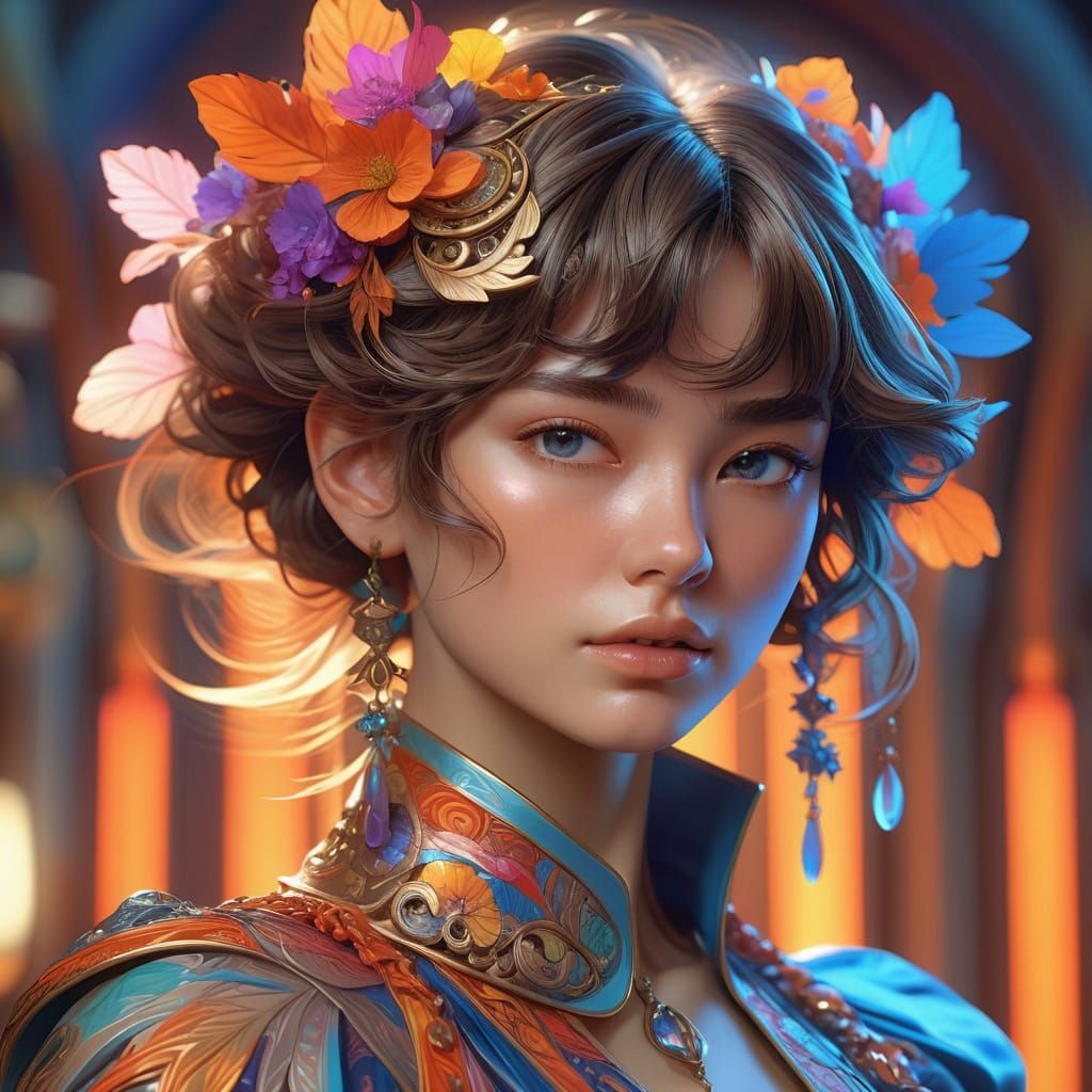 Fantasy Woman Portrait in Vibrant Triadic Colors