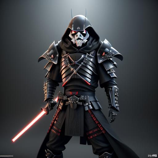 Futuristic Samurai Warrior in Exoskeleton Armor