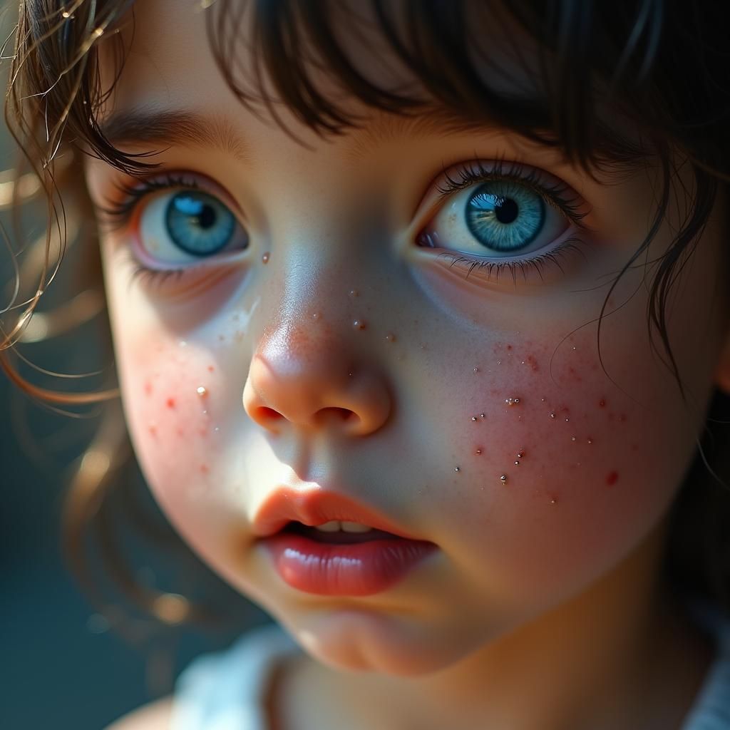 Hyperrealistic Portrait of Girl with Piercing Blue Eyes