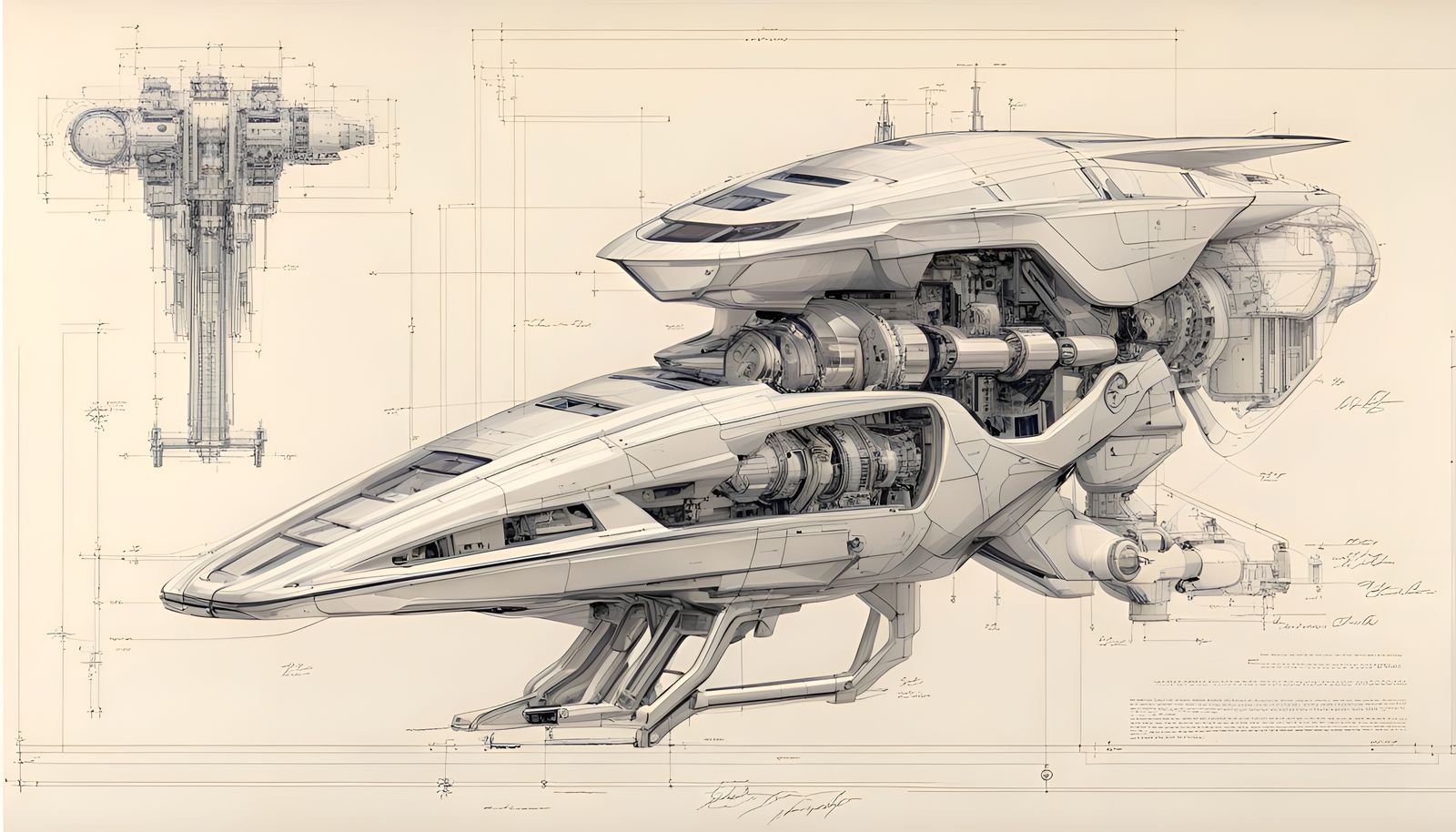Cyberpunk Engine Blueprint Technical Drawing
