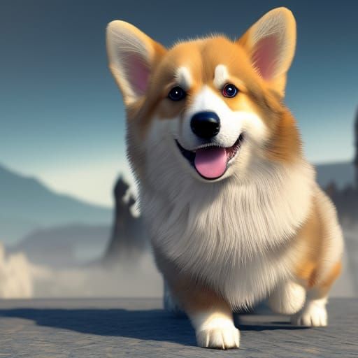Fluffy Corgi Puppy in Fantasy Concept Art