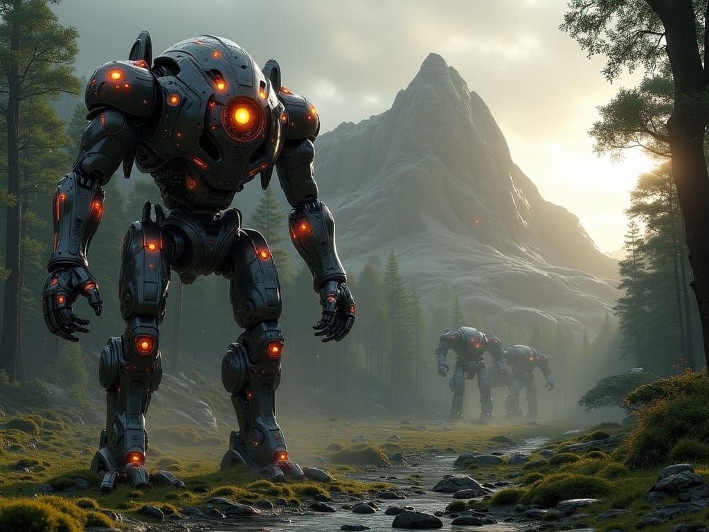 Epic Mecha Orcs in Tolkien's Mordor Landscape