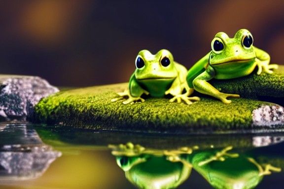 Two Frogs Enjoying Sunlight Near Pond