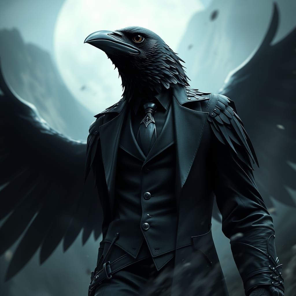 Surreal Crow in Formal Attire Unveils Mystical Realm