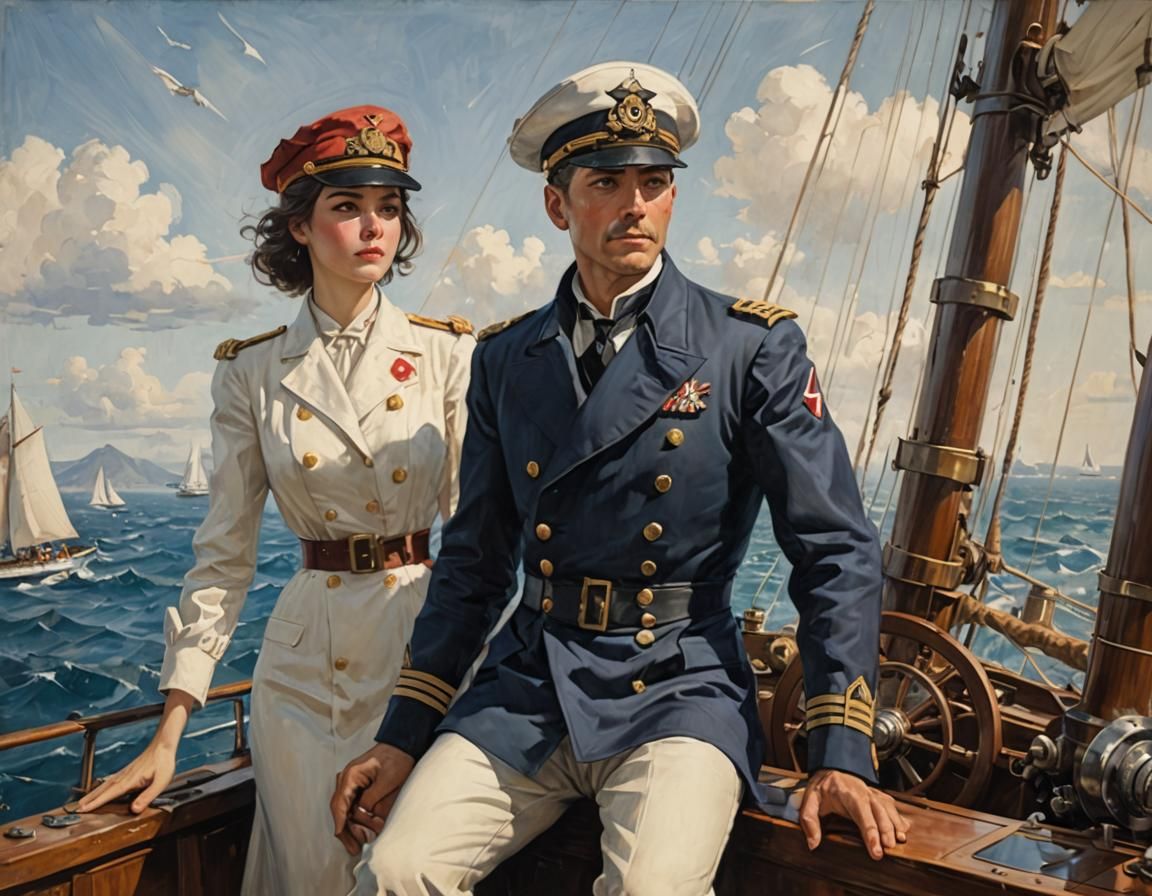 Futurist Seascape: Captain and Navigator at Sea