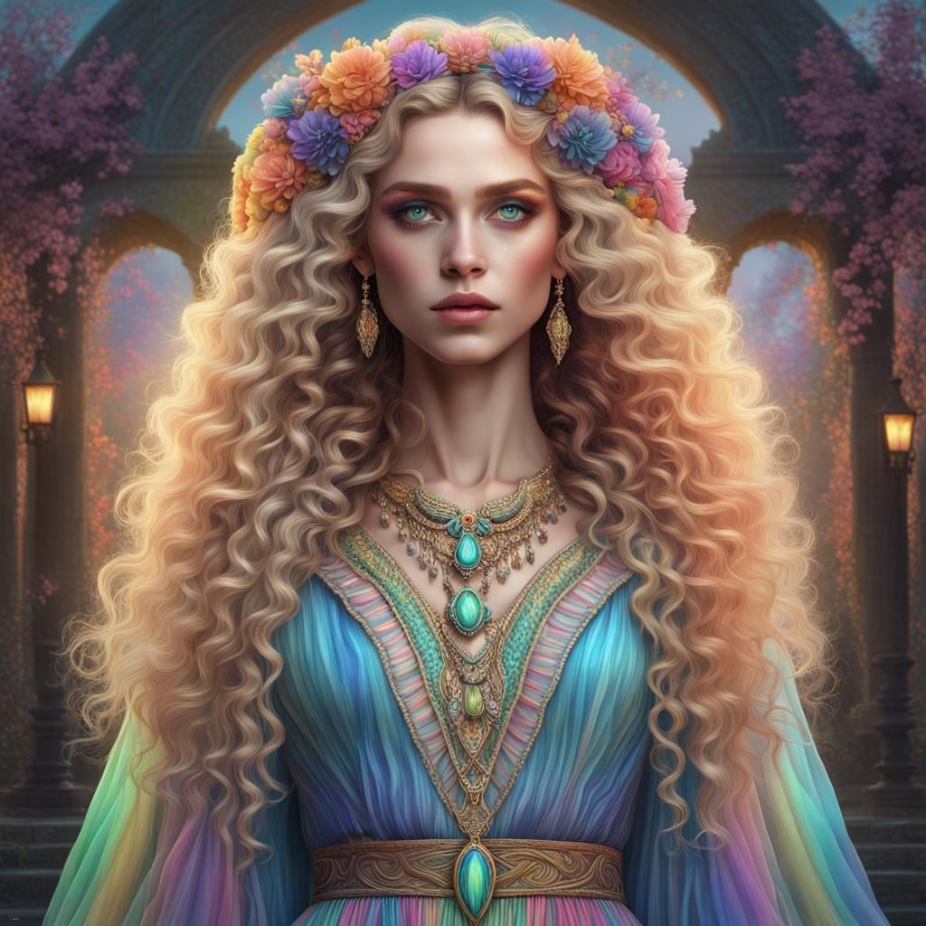 Spring Witch in Grecian Gown: Fantasy Art