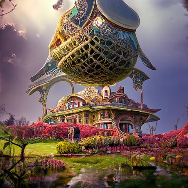 Serene Alien Mansion Architecture in Cel-Shaded Style