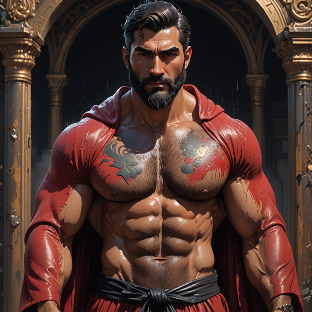 Hirsute Hero in Velvet Robe