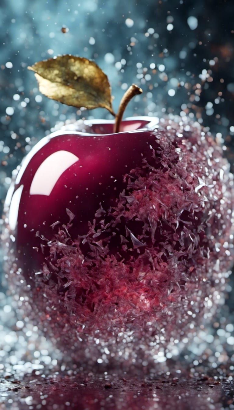 Amaranth Glass Apple Hovering: Hyperdetailed Faience